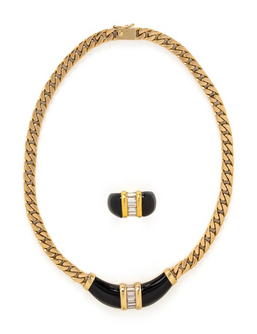 YELLOW GOLD, DIAMOND AND ONYX SET (1 of 5)
