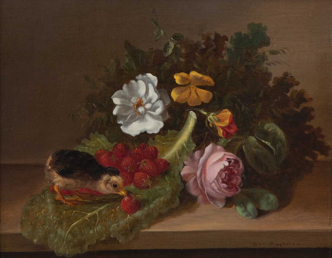 Ben Austrian (American, 1870-1921) Chick with Berries and Flowers (1 of 5)
