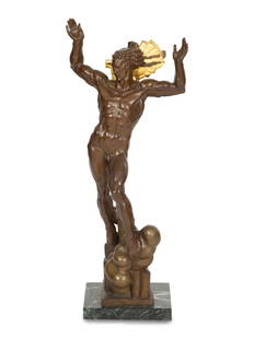 Donald de Lue (American, 1897-1988) Sun God (Helios): Donald de Lue (American, 1897-1988) Sun God (Helios) bronze with brown patina and applied gilt signed De Lue, dated SC. 1955 and © 1986, numbered 1/12, and stamped with the TX monogram for the Ta