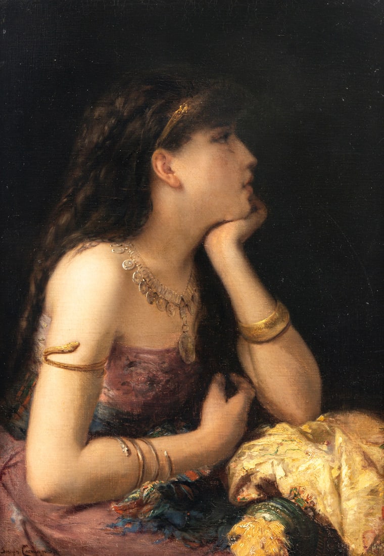 Pierre Olivier Joseph Coomans (Belgian, 1816-1889) Une beauté classique, 1888: Pierre Olivier Joseph Coomans (Belgian, 1816-1889) Une beauté classique, 1888 oil on canvas signed Joseph Coomans, dated, and inscribed Paris (lower left) 27 x 19 1/4 inches. This lot is located 