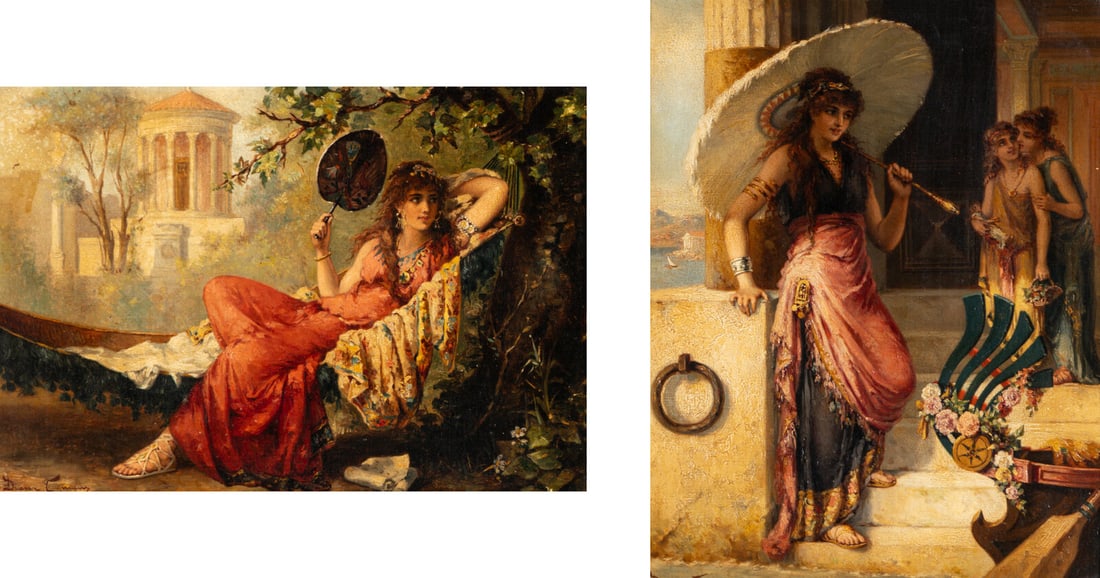 Diana Coomans (Belgian, 1861-1952) Ladies in Repose (a pair): Diana Coomans (Belgian, 1861-1952) Ladies in Repose (a pair) oil on canvas laid to masonite signed Diana Coomans (lower left) largest: 12 x 9 1/2 inches. This lot is located in Chicago. Property from