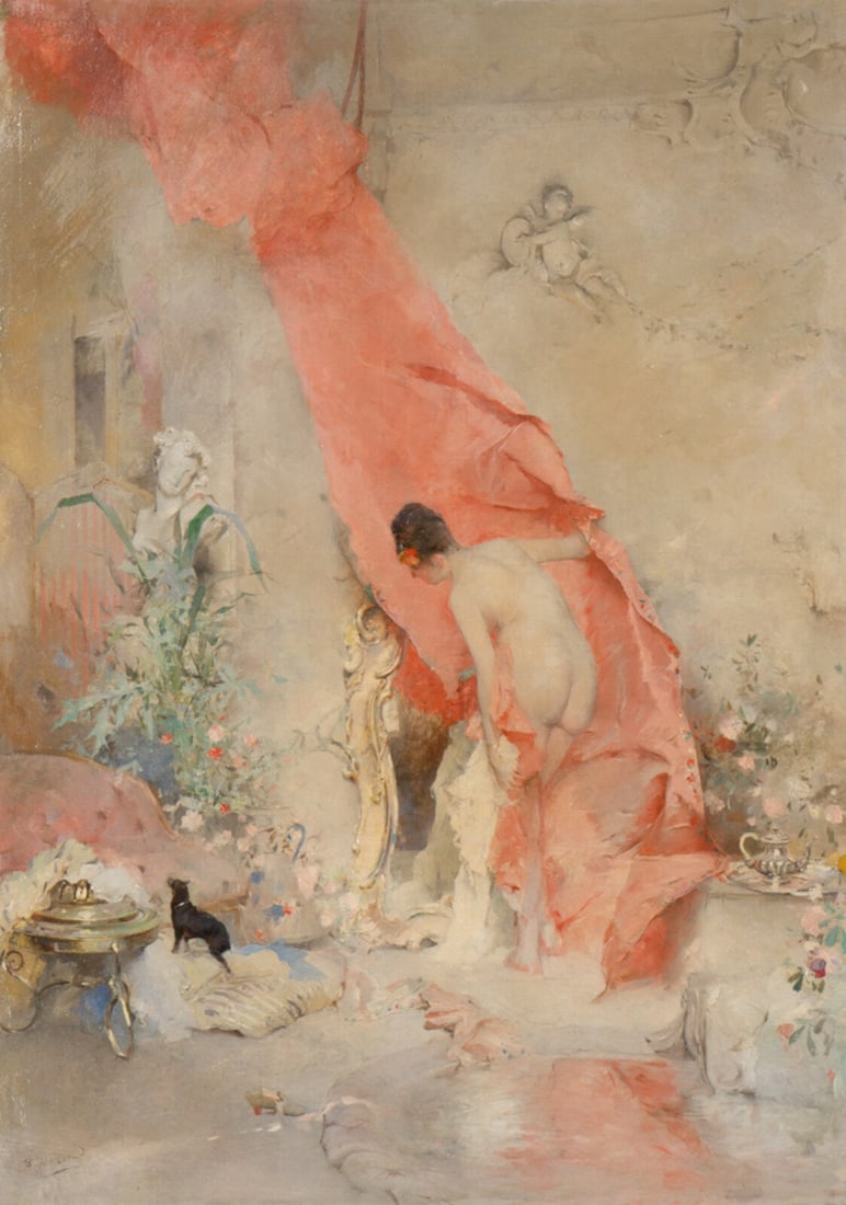 Emile Auguste Pinchart (French, 1842-1920) Nu au drape rose (1 of 5)