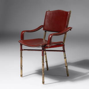 Jacques Adnet (French, 1900-1984) Saddle Stitched Leather Armchair, c. 1950 France: Jacques Adnet (French, 1900-1984) Saddle Stitched Leather Armchair, c. 1950 France leather, brass 33 h x 21 w x 19 d in Property from a Private Collection, Chicago, Illinois and Charleston, South Caro