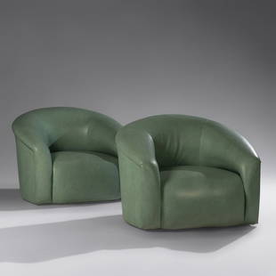 Sally Sirkin Lewis (American, b. 1933) Pair of Lounge Chairs, c. 1970: Sally Sirkin Lewis (American, b. 1933) Pair of Lounge Chairs, c. 1970 leather 28 h x 38 w x 37 d in