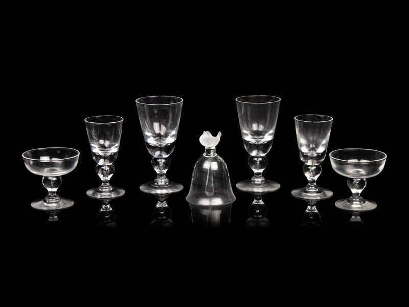 A Group of Steuben Colorless Glass Stemware : A Group of Steuben Colorless Glass Stemware 20th Century each having a baluster stem enclosing a single tear-drop element, comprising: 13 red wine stems 12 white wine stems 13 champagne cou