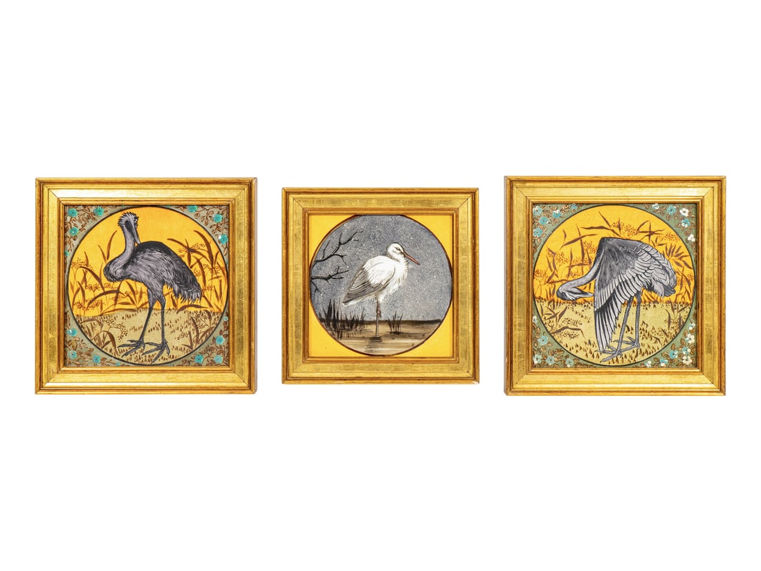 Three Framed English Stoneware Plaques with Birds (1 of 11)