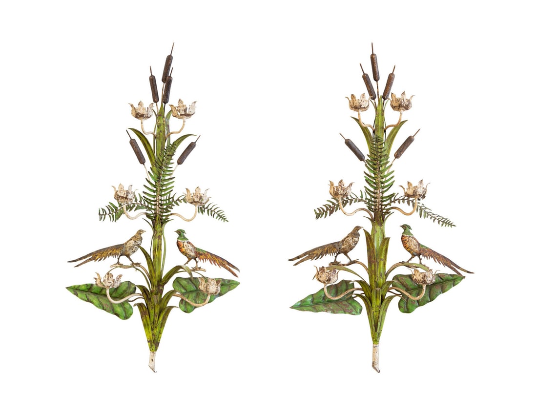 A Pair of Six-Light Tole Peinte Wall Sconces (1 of 13)