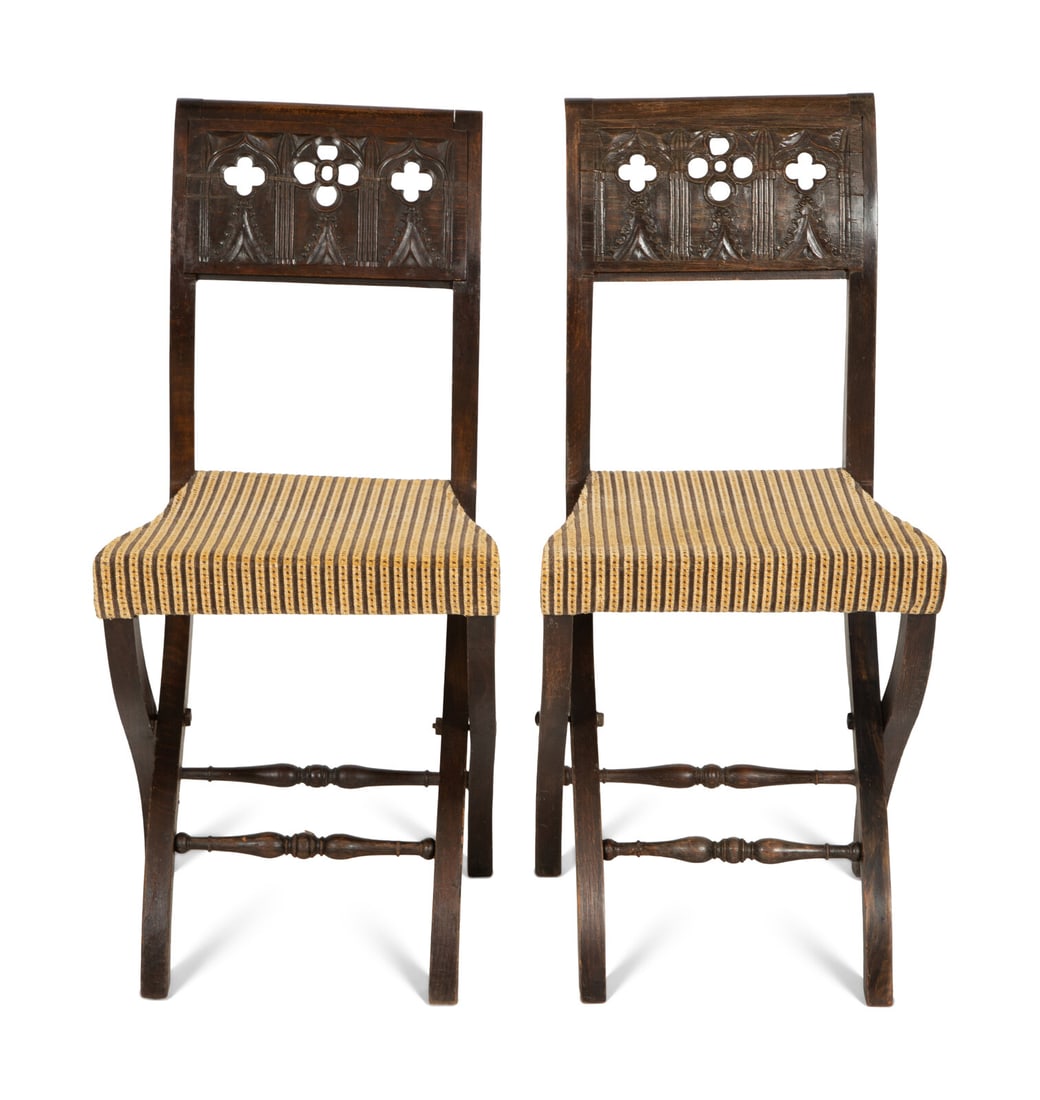 A Pair of Continental Carved Oak 'Gothic' Folding Chairs (1 of 13)