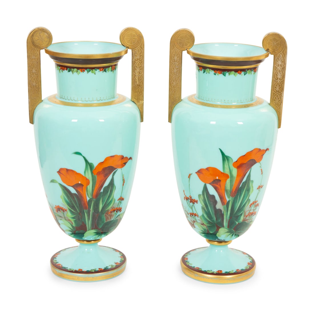 A Pair of Continental Pale Blue Opaque Glass Vases (1 of 12)