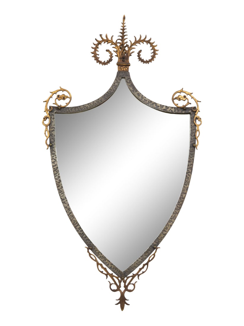A Continental Brass and Iron Shield-form Mirror (1 of 10)