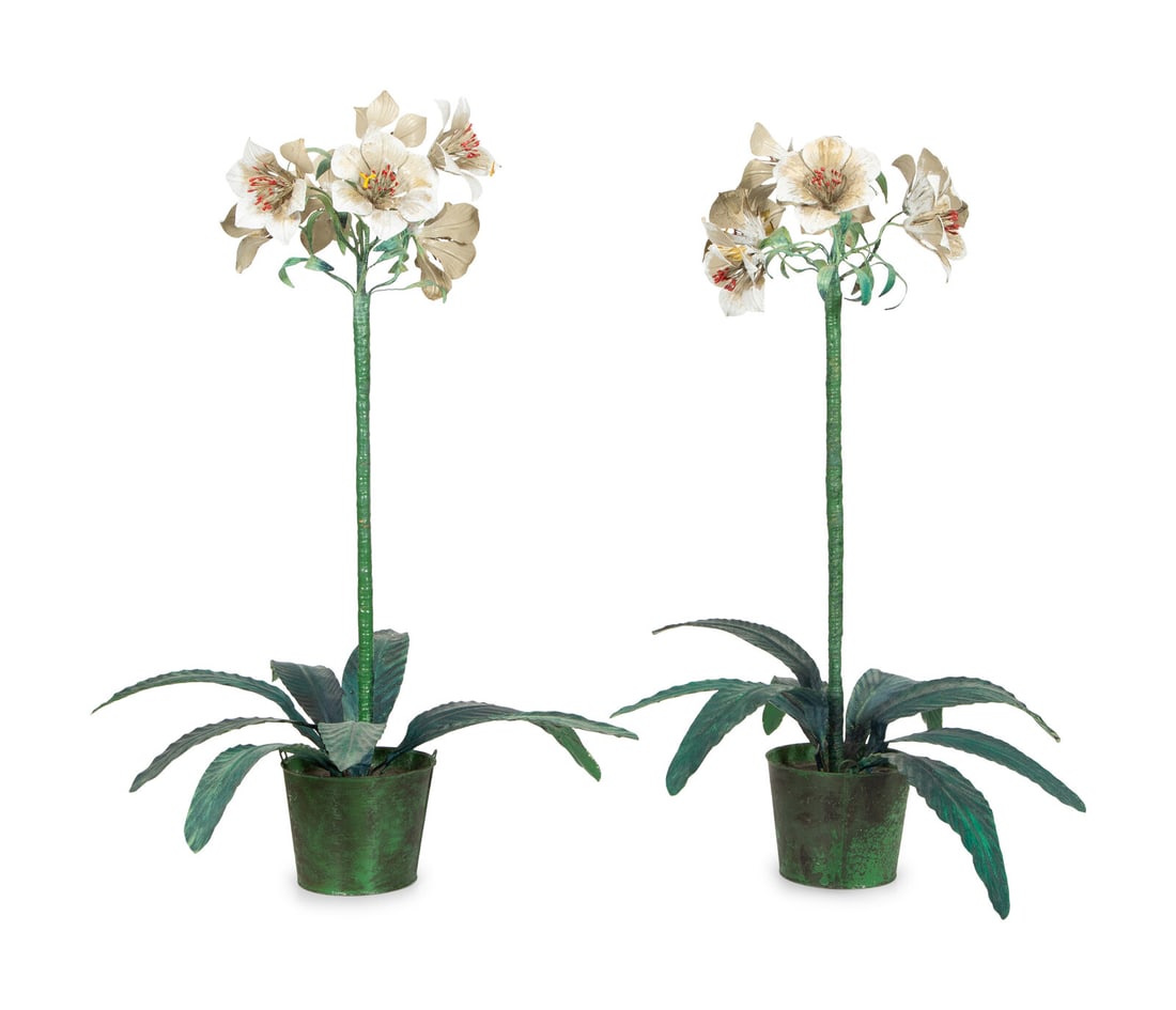 A Pair of Painted Tole Models of Amaryllis (1 of 11)