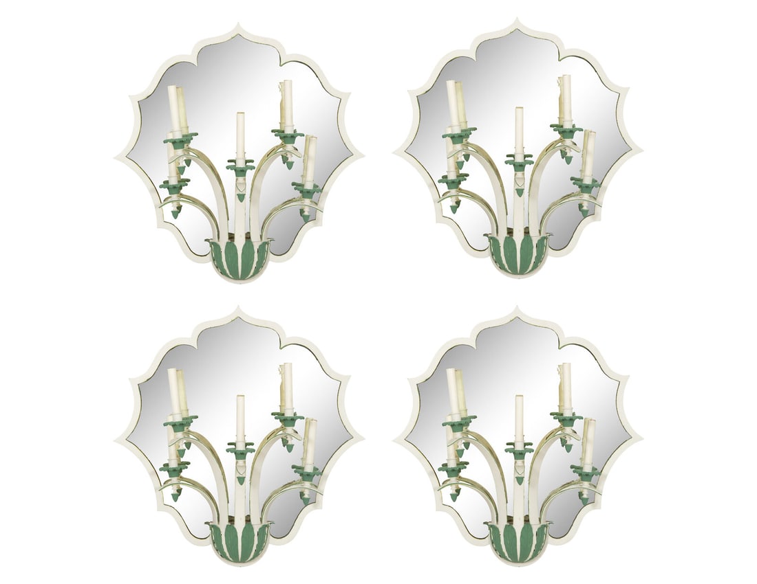 A Set of Four Green and White Painted Five-Light Girandole Mirrors (1 of 12)