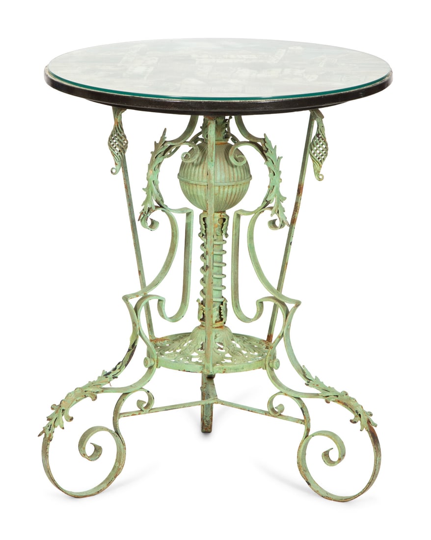 A Fornasetti Citta di Carte Table Top on Painted Wrought Iron Base (1 of 10)