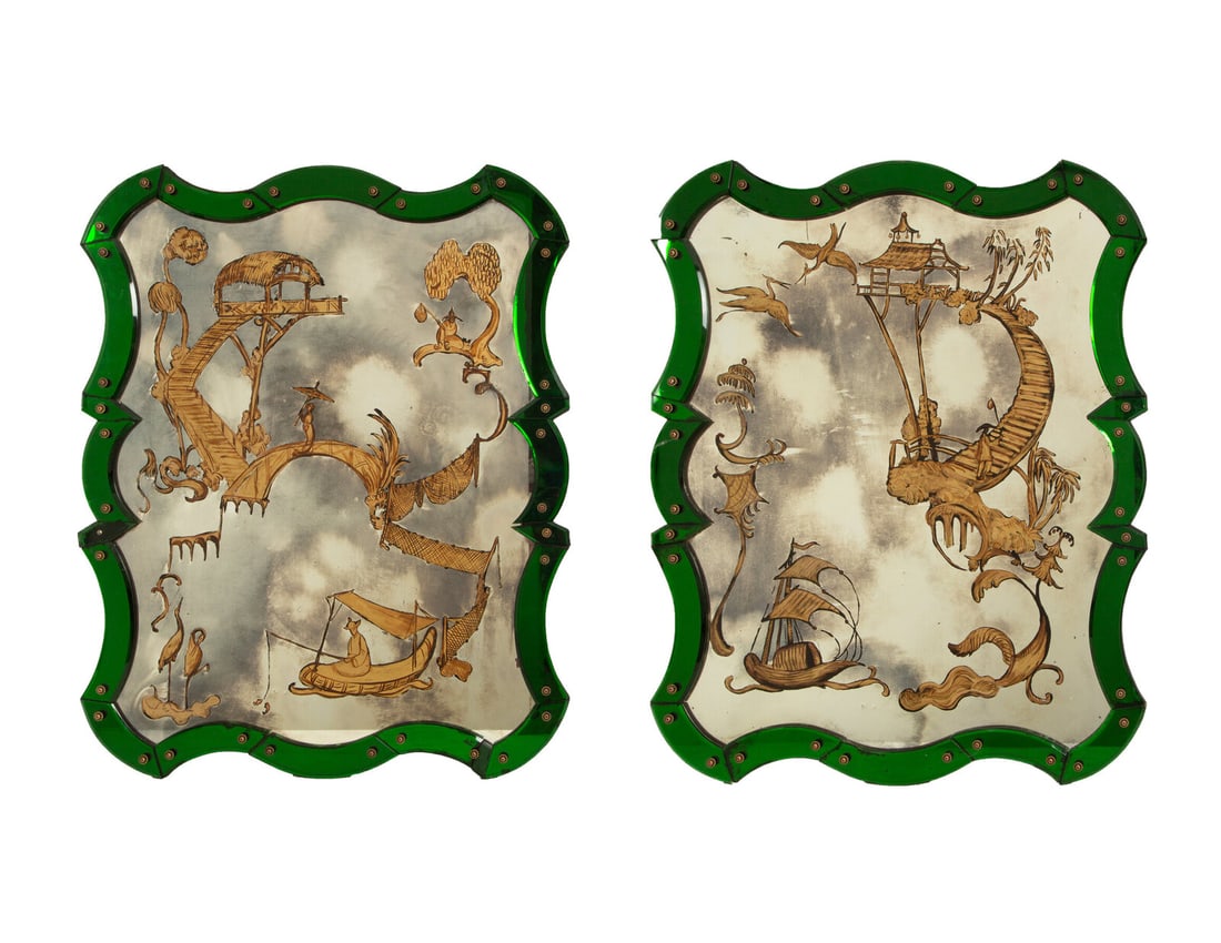A Pair of Venetian Style Chinoiserie-Decorated Painted Glass Mirrors (1 of 10)
