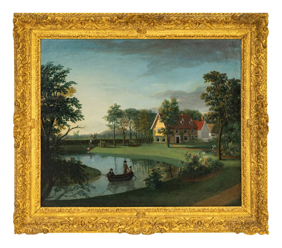 English School, 19th Century A Bucolic Landscape with a Cottage and Rowers: English School, 19th Century A Bucolic Landscape with a Cottage and Rowers oil on canvas 24 1/2 x 29 1/2 inches. Property from the Collection of William L. Bernhard and Catherine Cahill, Southampton,