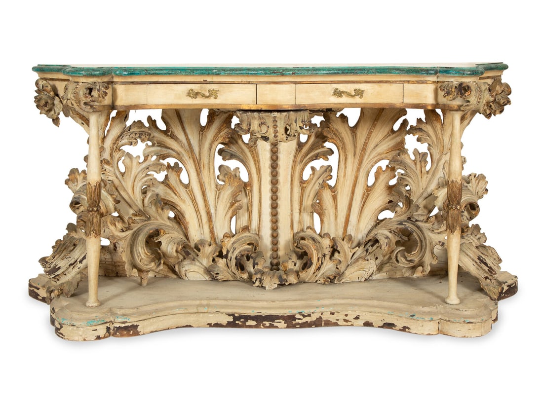 An Italian Cream and Green-Painted and Parcel Gilt Console Table (1 of 12)