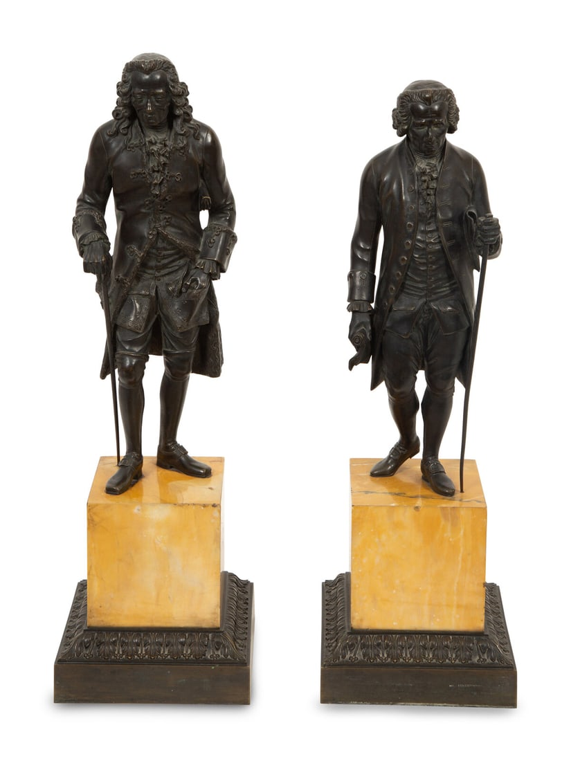 A Pair of French Patinated Bronze Figures of Rousseau and Voltaire (1 of 3)