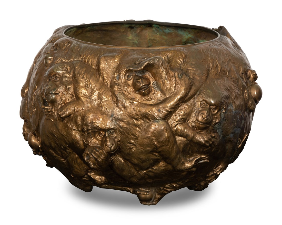 A Japanese Bronze Monkey Motif Jardiniere (1 of 4)