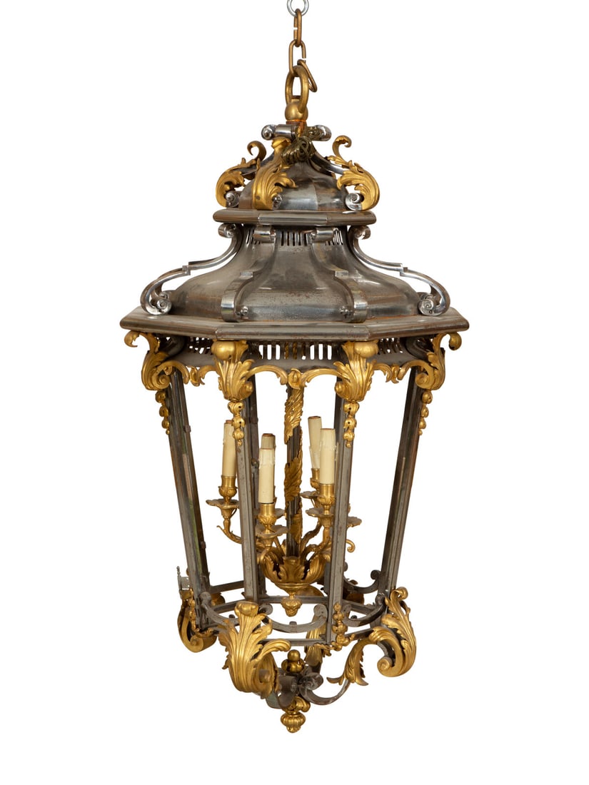 A French Gilt and Silvered-Metal Octagonal  Six-Light Lantern (1 of 3)