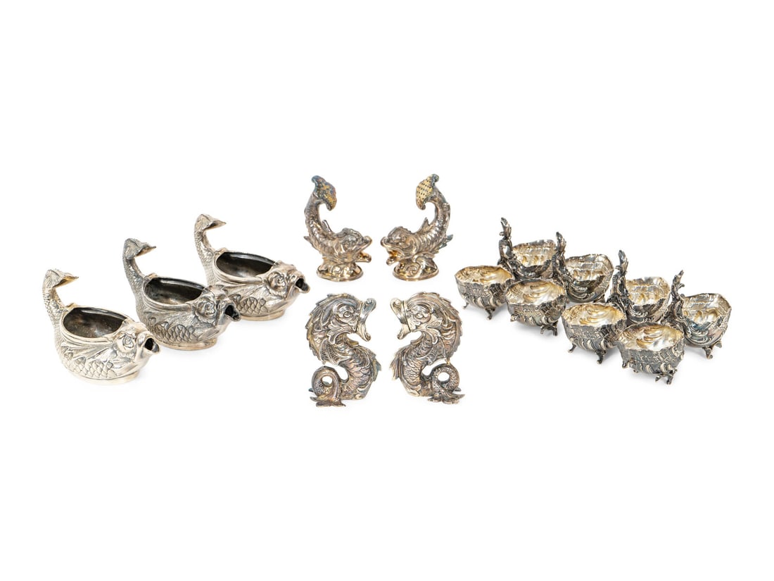 A Set of Four French Silver Double-Salts and Two Pairs of German Silver Salt and Pepper Casters (1 of 8)