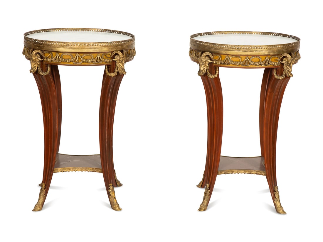 A Pair of Louis XVI Style Gilt Metal Mounted Walnut Gueridons (1 of 5)