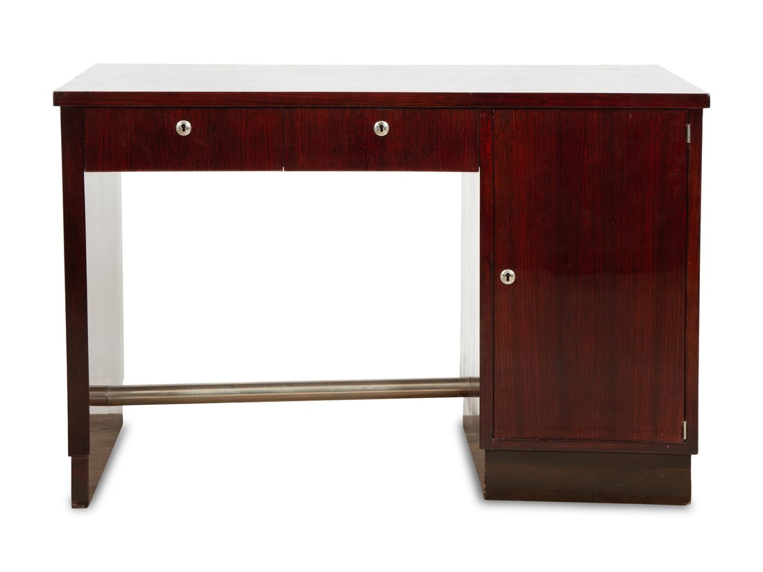 An Art Deco Style Chrome Metal-Mounted Lacquered Wood Desk (1 of 5)