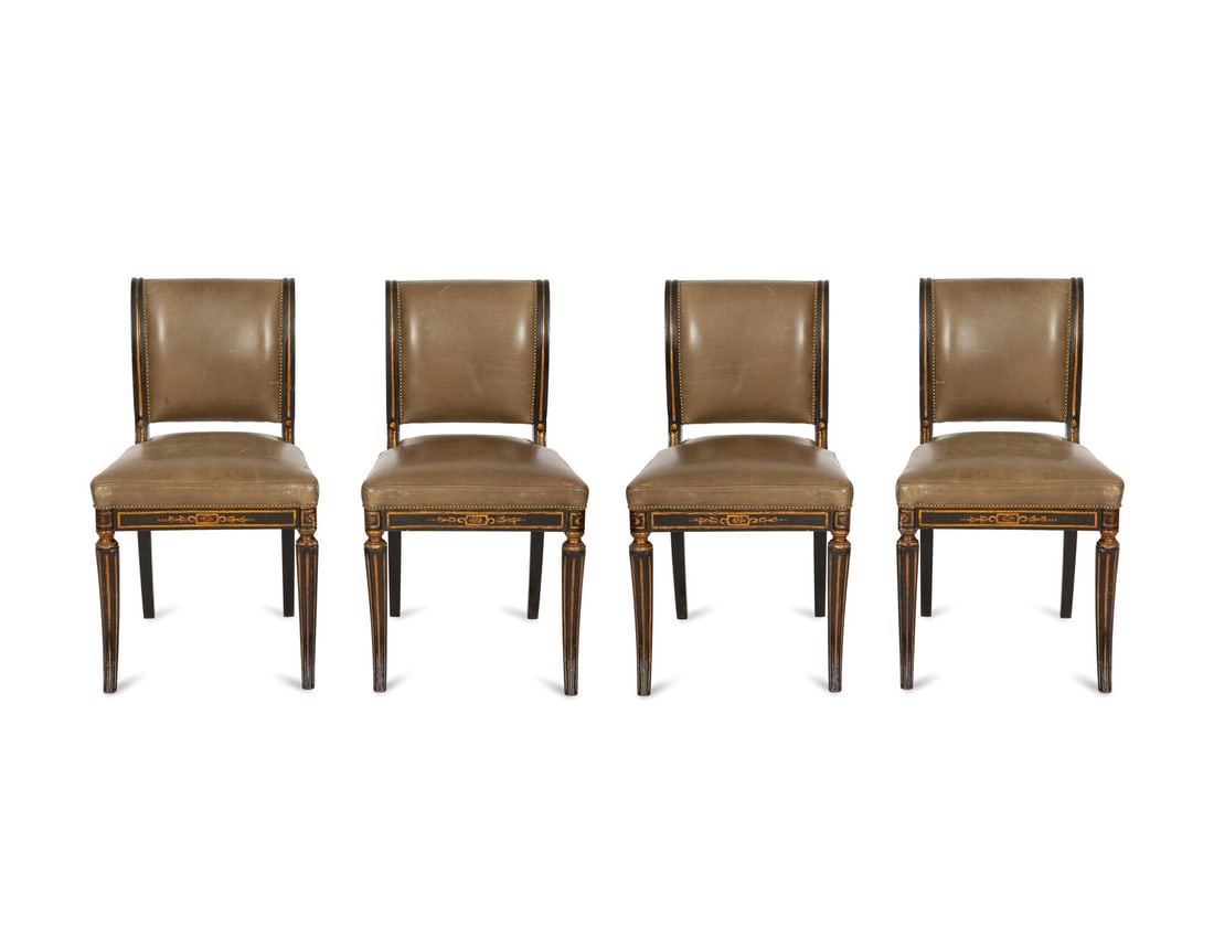 A Set of Four English Regency Style Ebonized and Parcel Gilt Mahogany Dining Chairs (1 of 5)