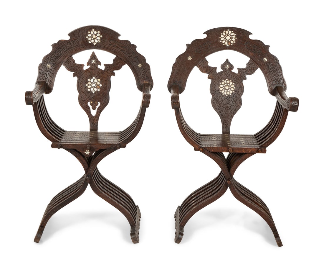 A Pair of Syrian Walnut Folding Armchairs (1 of 6)