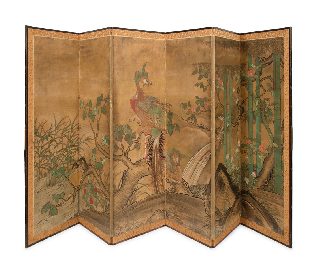A Japanese Six-Panel Watercolor Floor Screen (1 of 1)