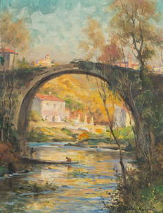 Louis Aston Knight (American, 1873-1948) Roman Bridge, Florence: Louis Aston Knight (American, 1873-1948) Roman Bridge, Florence oil on panel signed Aston Knight and inscribed Firenze (lower right); titled and inscribed (label on the reverse)