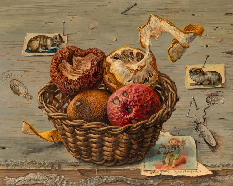 Aaron Bohrod (American, 1907-1992) The Comparison, 1978: Aaron Bohrod (American, 1907-1992) The Comparison, 1978 oil on gessoed panel signed Aaron Bohrod (lower right) 8 x 10 inches This lot is located in Chicago. Size<