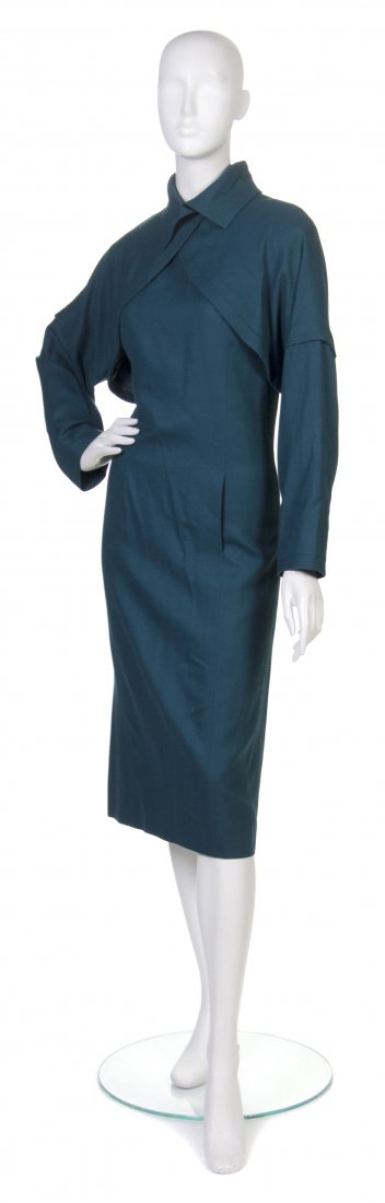 A Chloe Green Wool Dress,: A Chloe Green Wool Dress, attached bolero. Labeled: Chloe.