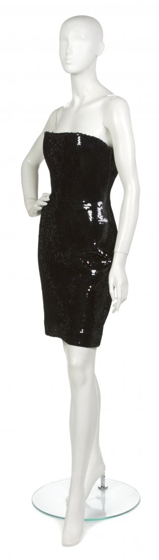 A Stephen Sprouse Black Sequin Strapless Cocktail : A Stephen Sprouse Black Sequin Strapless Cocktail Dress. Labeled: Stephen Sprouse. Size 8. Property from a New York City Collection