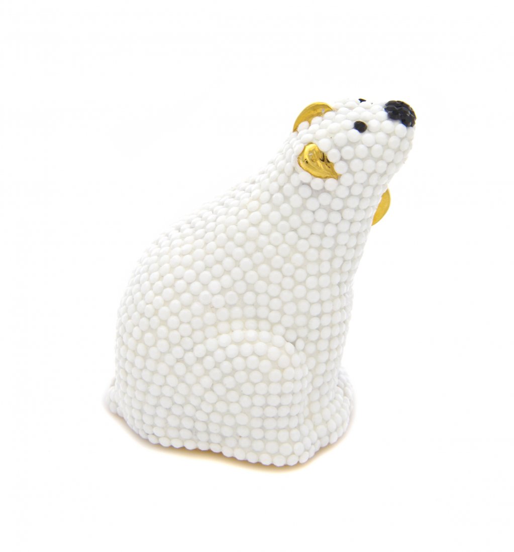 A Judith Leiber Opaque White Crystal Polar Bear Pi: A Judith Leiber Opaque White Crystal Polar Bear Pillbox, black crystal eyes, ears and nose. Stamped: Judith Leiber.