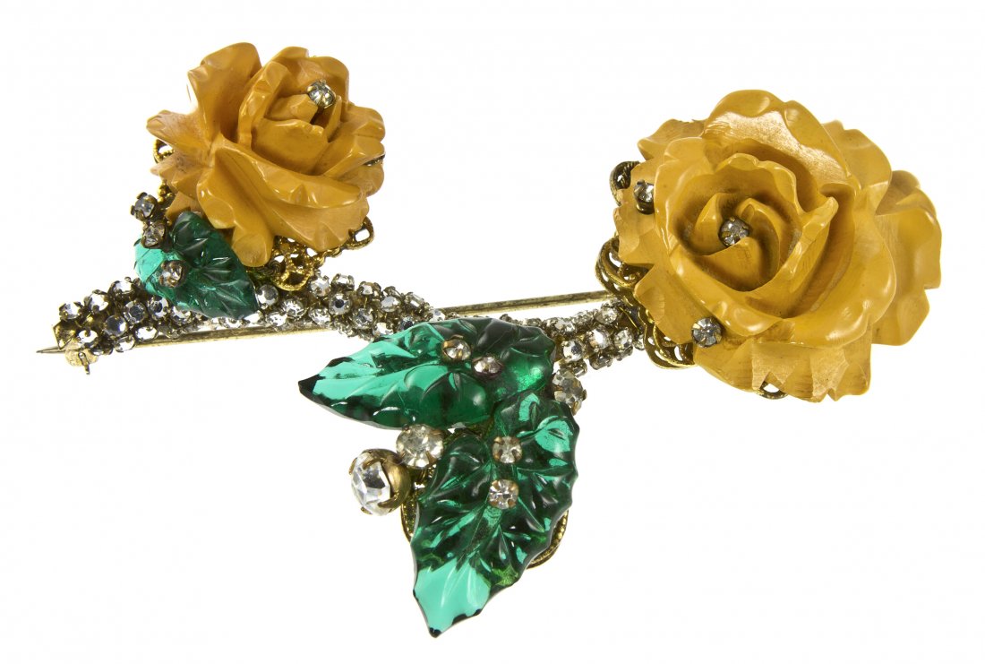 A Miriam Haskell Floral Brooch.: A Miriam Haskell Floral Brooch. Stamped: Miriam Haskell.