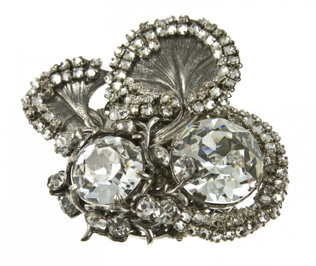 A Miriam Haskell Rhinestone Floral Brooch.: A Miriam Haskell Rhinestone Floral Brooch. Stamped: Miriam Haskell.