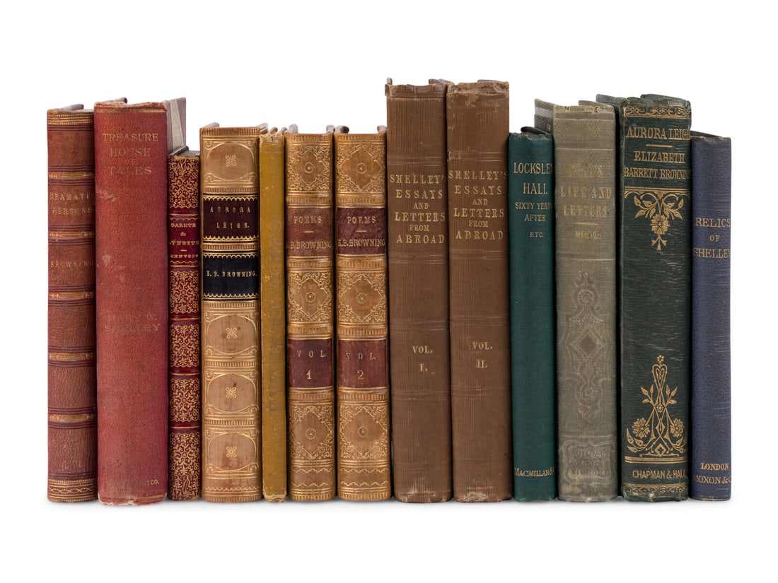 [ROMANTIC POETS]. A group of 11 works, including:: [ROMANTIC POETS]. A group of 11 works, including: BROWNING, Elizabeth Barrett (1806-1861). A Drama of Exile and Other Poems. New York: Henry G. Langley, 1845. 2 volumes. Original half calf. FIRST AMER