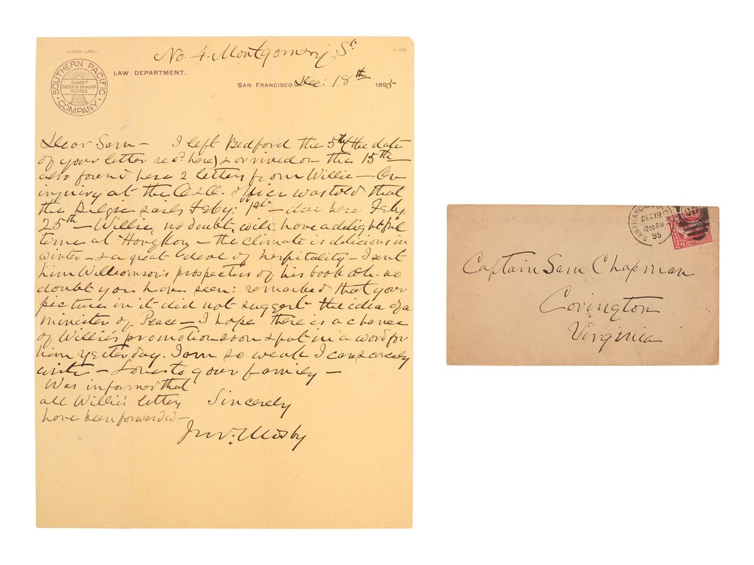 MOSBY, JOHN S. (1833-1916). ALS to Captain Samuel F. Chapman. San Francisco, CA, 18 December 1895. (1 of 1)