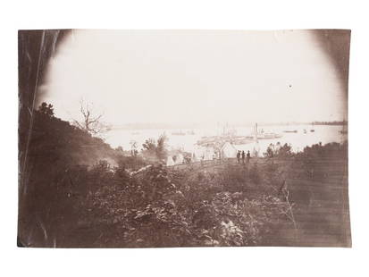 [CIVIL WAR]. Possibly by Timothy H. O'SULLIVAN (1840-1882), or James GARDNER (b. 1832),: [CIVIL WAR]. Possibly by Timothy H. O'SULLIVAN (1840-1882), or James GARDNER (b. 1832), photographers. Belle Plain, Virginia, Lower Wharf. 1864. 5 1/4 x 8 in. albumen print (some creasing to edges). V