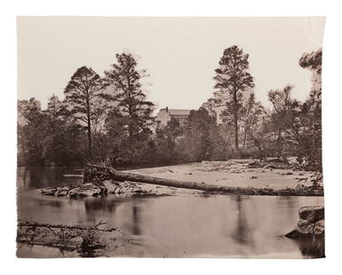 [CIVIL WAR]. Possibly by George N. BARNARD (1819-1902), Timothy H. O'SULLIVAN (1840-1882), or Andrew: [CIVIL WAR]. Possibly by George N. BARNARD (1819-1902), Timothy H. O'SULLIVAN (1840-1882), or Andrew Joseph RUSSELL (1830-1902), photographers. Fallen Tree, Bull Run, Virginia. Ca 1861-1862. 6 9/16 x