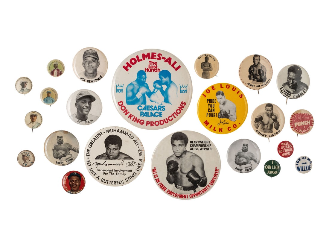 [AFRICAN AMERICANA - SPORTS]. A group of 22 pinbacks related to African American boxers, football (1 of 1)