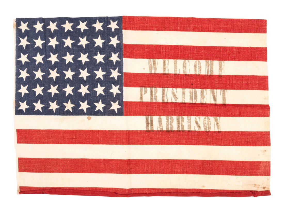[FLAGS & PATRIOTIC TEXTILES - HARRISON, Benjamin (1833-1901)]. "Welcome President Harrison" parade (1 of 2)