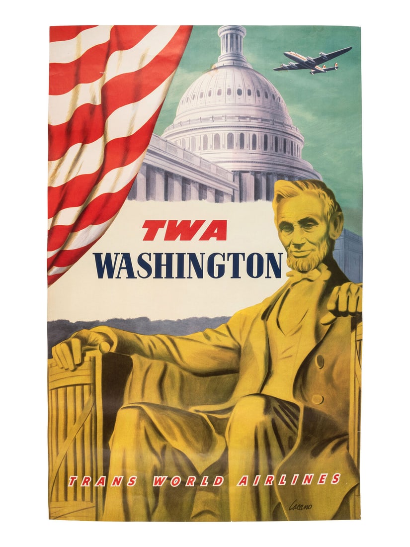 [TRAVEL]. A group of 2 TWA posters promoting travel to Washington, DC, and New England. Ca 1950s. (1 of 2)