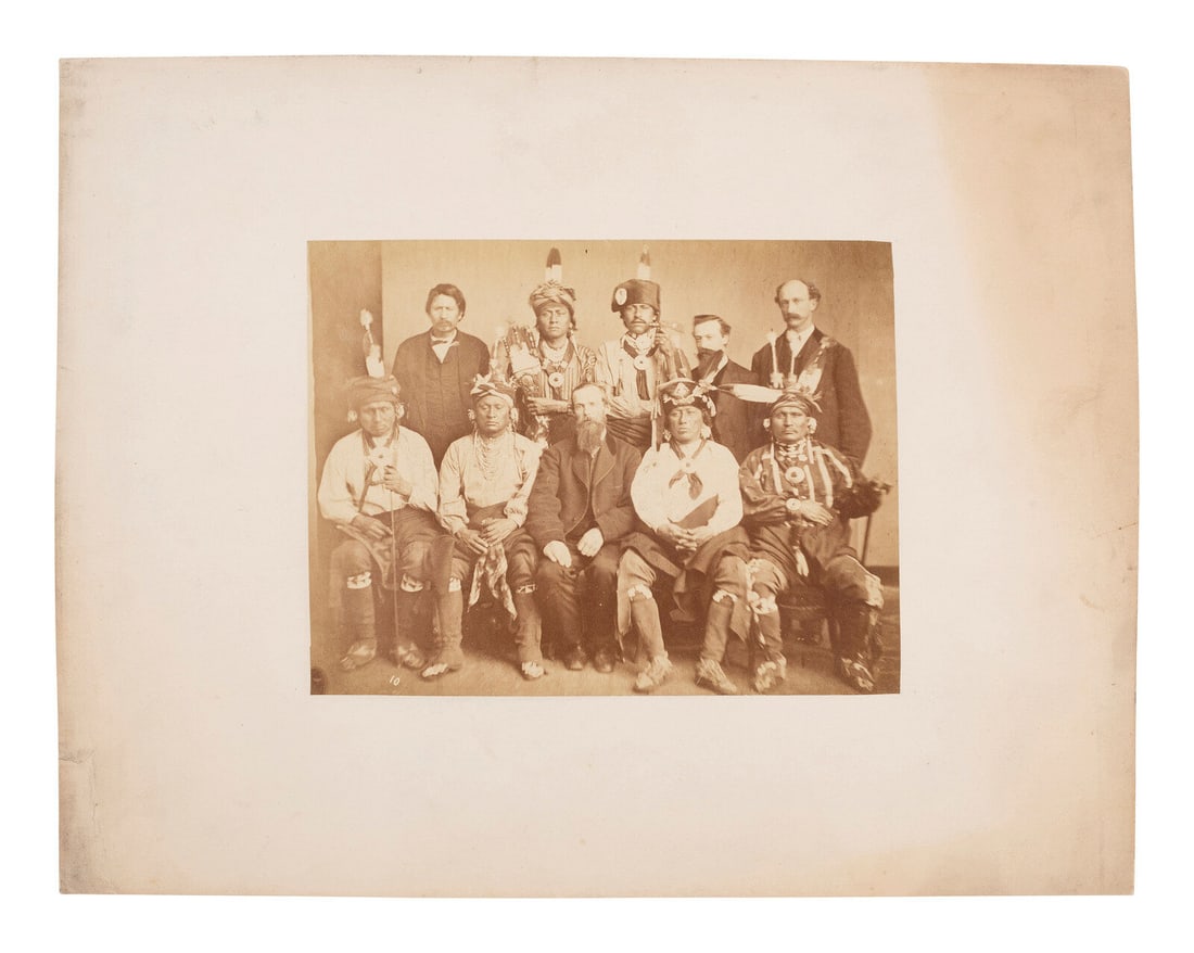 [NATIVE AMERICANS]. [SHINDLER, Antonio Zeno (1823-1899), photographer]. Photograph of Iowa chiefs, (1 of 2)