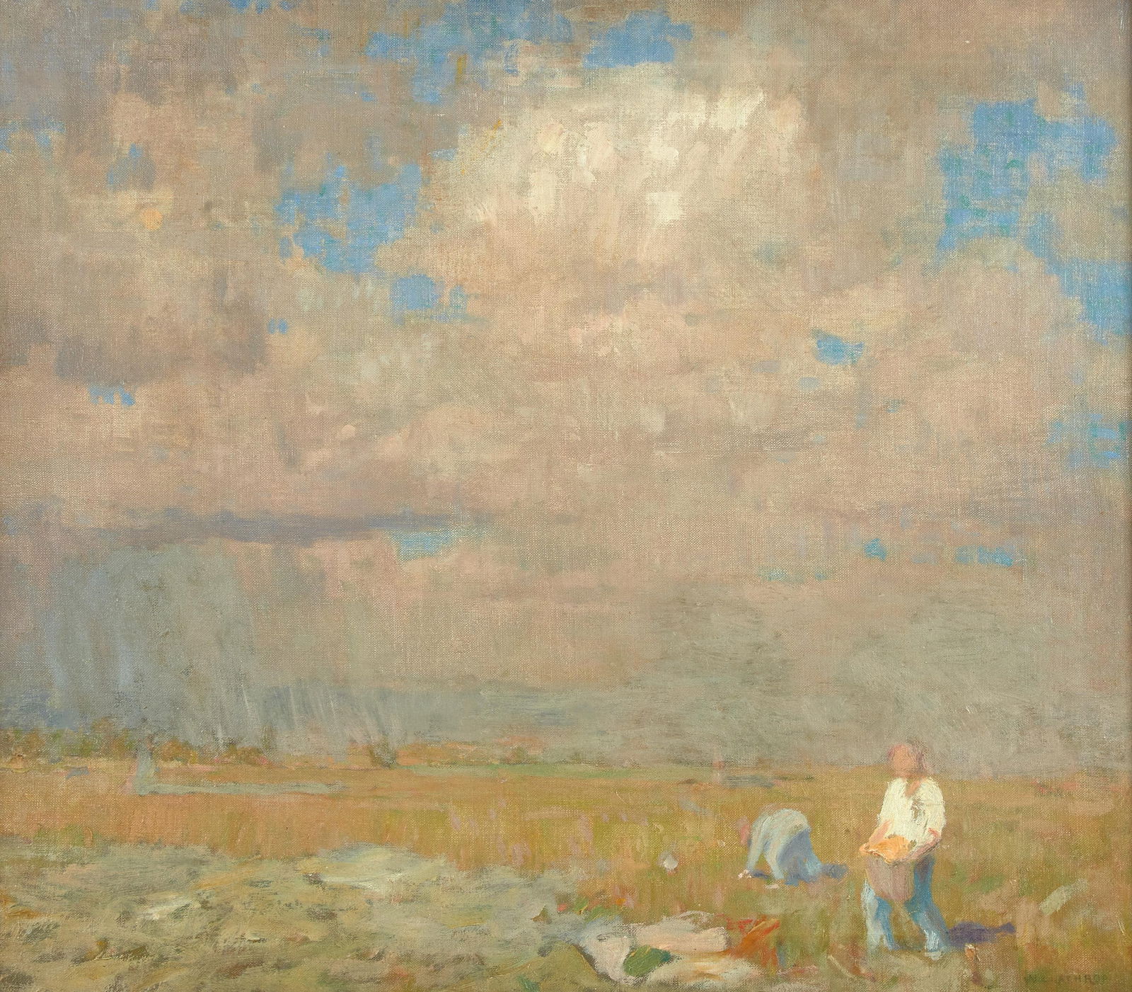 William Langson Lathrop (American, 1859-1938) - A Distant Shower: William Langson Lathrop (American, 1859-1938) - A Distant Shower Signed ‘WL LATHROP’ bottom right; also titled, signed and numbered ‘126’ (twice, including in carving) on upper