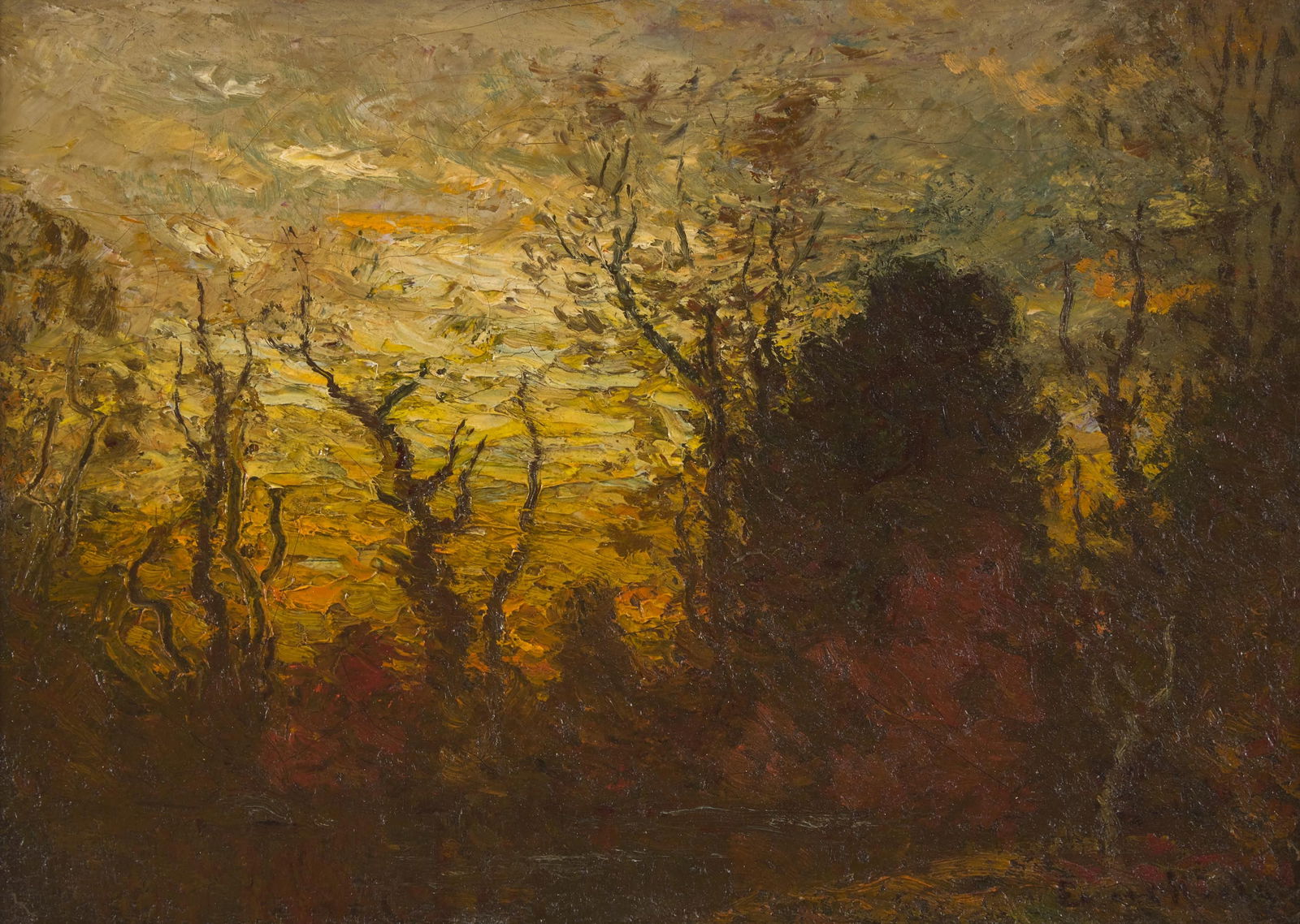 John Joseph Enneking (American, 1841-1916) - Twilight: John Joseph Enneking (American, 1841-1916) - Twilight Signed ‘Enneking’ bottom left, oil on canvas 10 x 14 in. (25.4 x 35.6cm) Provenance Private Collection, Lexington. Vose Galleries, Bos