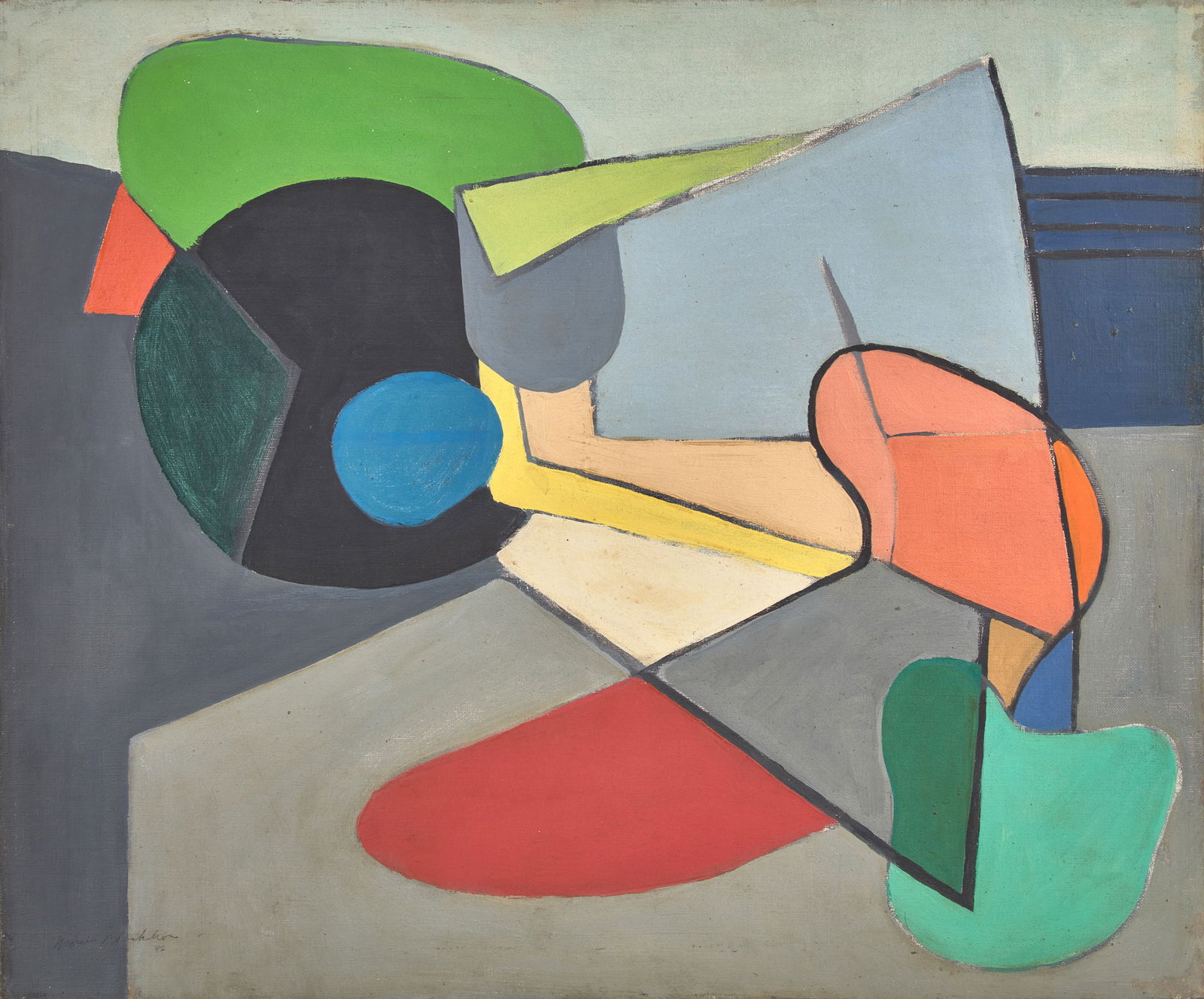 Morris Blackburn (American, 1902-1979) - Abstraction with Blue Dot: Morris Blackburn (American, 1902-1979) - Abstraction with Blue Dot Signed and dated ‘Morris Blackburn 46’' bottom left, oil on canvas 20 x 24 in. (50.8 x 61cm) Provenance Dolan Maxwell, Ph