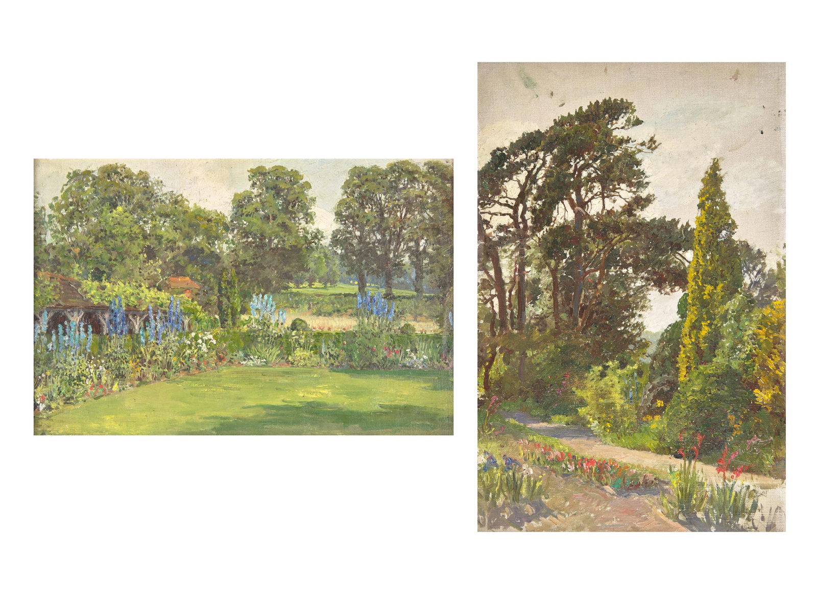 Anna Richards Brewster (American, 1870–1952)- Two British Garden Sketches (1 of 3)