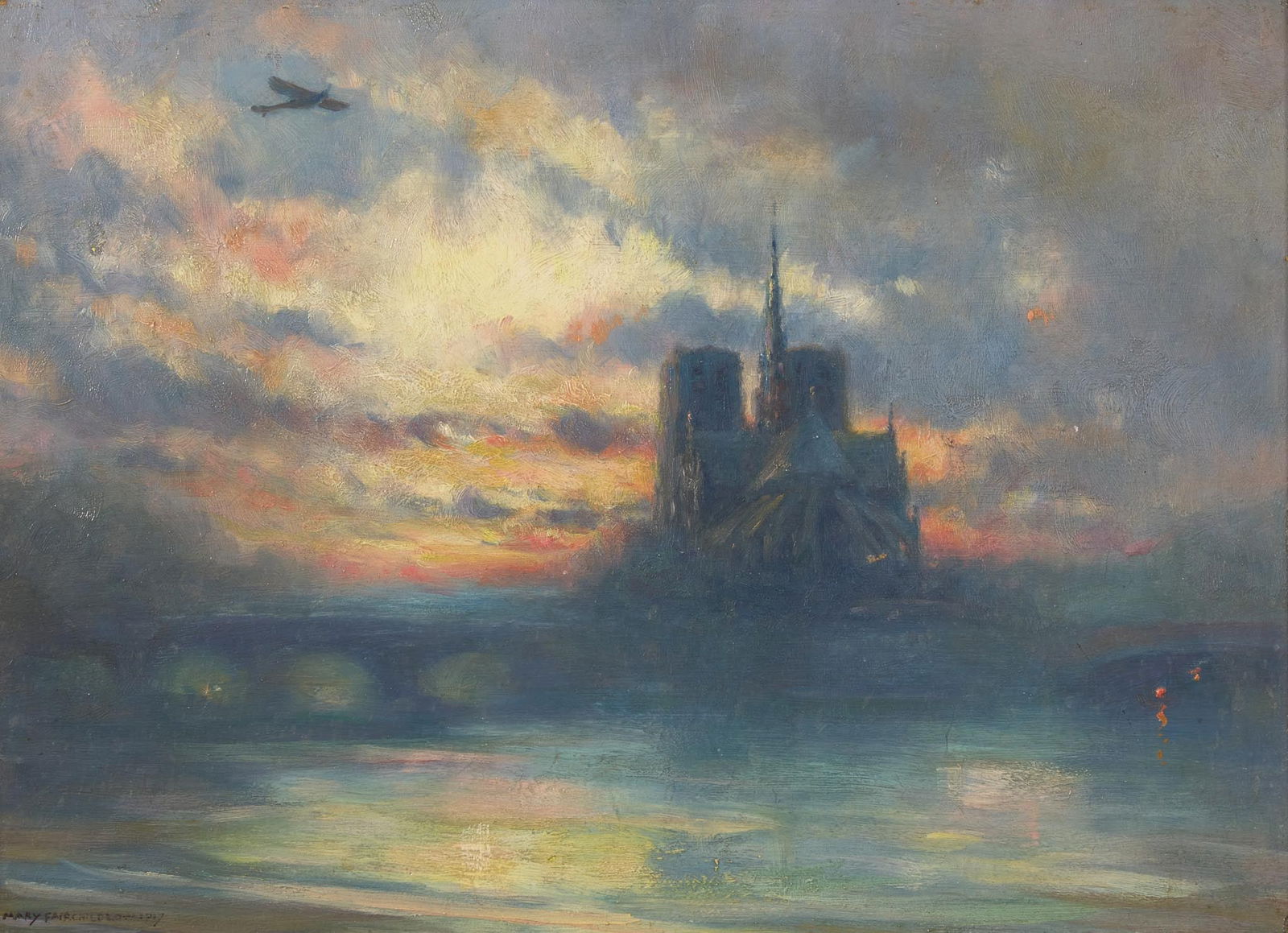 Mary Fairchild MacMonnies Low (American, 1858–1946) - The Dove of War: Mary Fairchild MacMonnies Low (American, 1858–1946) - The Dove of War Signed and dated ‘Mary Fairchild Low 1917’ bottom left, oil on panel 12 x 16 in. (30.5 x 40.6cm) Executed