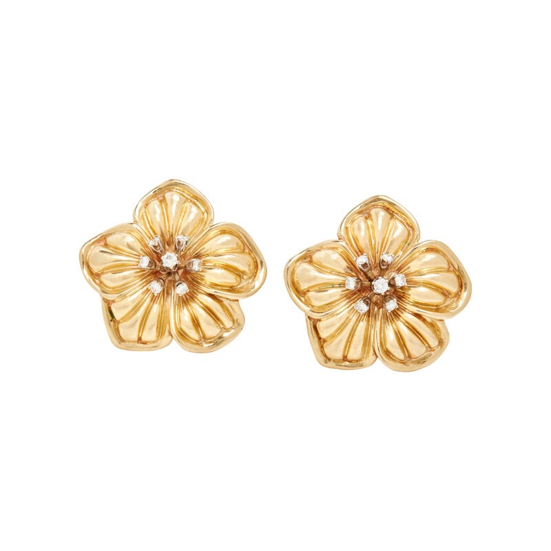 YELLOW GOLD AND DIAMOND FLOWER EARRINGS (1 of 2)
